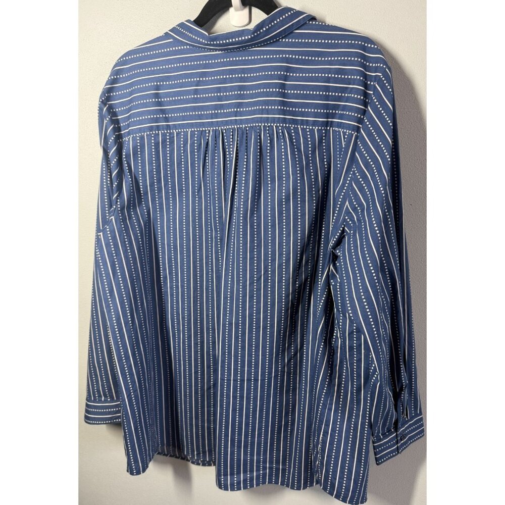 Roamans Womens Button Up Blouse Blue White Stripes Plus Size 26W 100% Cotton - Picture 2 of 12